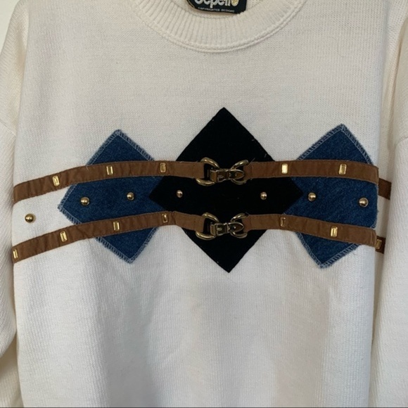 Vintage GEPETTO 100% Cotton Long Sleeve Argyle Knit Pullover Sweater - Picture 2 of 8